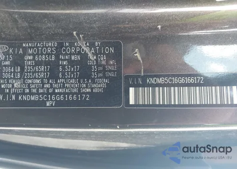 2016 Kia Sedona Lx из США, поврежденный, VIN KNDMB5C16G6166172